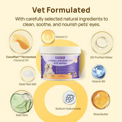 【Restocksale】Hicc PET Eye Wipes for Dogs & Cats, Hypoallergenic Dog Eye Wipes Cleaner, Natural Cleaning Grooming Pet Wipes Gently Remove Tear Stain, Eye Debris, Discharge, Mucus, Non-Irritating, Unscent, 100 PCS Large Pet Grooming Eye#Petlife