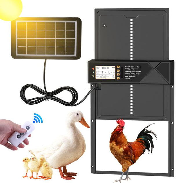 Automatic Chicken Coop Door Solar Powered, Extra Large Auto Chicken Door Mix 4 Modes with Timer & Light Sensor, Usb-C Charging, anti Pinch & Alert, Remote, LED Screen, Aluminum Alloy Weather Proof Coop Door