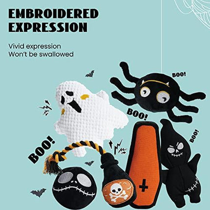 Nocciola 6 PCS Halloween Dog Squeaky Toys for Aggressive Chewers,Christmas Gift,Stuffing Body Dog Toy Set for Small to Large Dogs