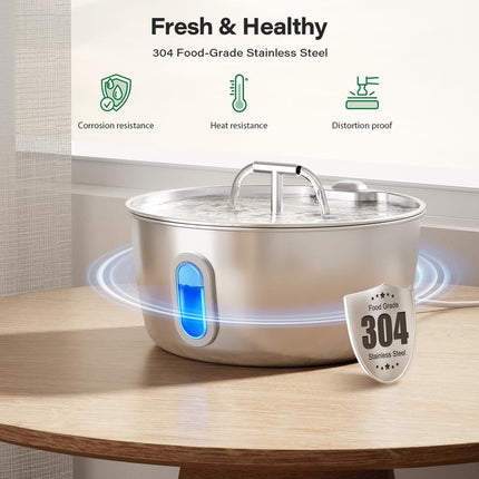 Round One Cat Water Fountain Stainless Steel - 3.2L/108Oz Pet Water Fountain for Cats Indoor - Automatic Pet Watering Dispenser (1 Filter)