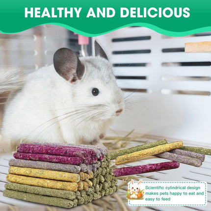 JOREWOOD 33PCS Rabbit Chew Sticks, Mixed Natural Timothy Hay Flower Rose Dahlberg Daisy and Forget-Me-Not Chew Toys Treats for Bunny Chinchilla Guinea Pig Hamster and Other Small Pets Molar Snacks