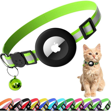 Cat Collar with Air Tag Holder, Reflective Kitten Collar with Bell, Breakaway Airtag Cat Collar for Boys Girls Cats, GPS Tracker for Cats 0.4’’ Width Adjustable Safe Kitty Collar, Black