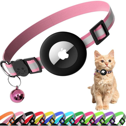 Cat Collar with Air Tag Holder, Reflective Kitten Collar with Bell, Breakaway Airtag Cat Collar for Boys Girls Cats, GPS Tracker for Cats 0.4’’ Width Adjustable Safe Kitty Collar, Black