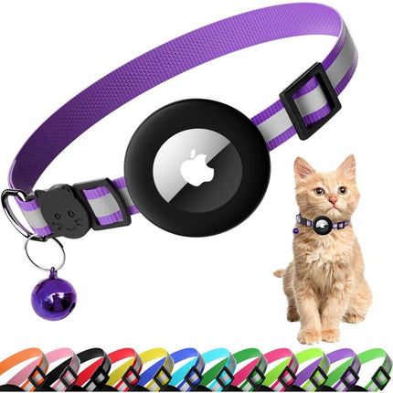 Cat Collar with Air Tag Holder, Reflective Kitten Collar with Bell, Breakaway Airtag Cat Collar for Boys Girls Cats, GPS Tracker for Cats 0.4’’ Width Adjustable Safe Kitty Collar, Black